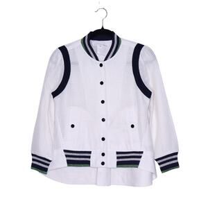 VERONICA BEARD Smith Rib Trim Jacket Off White Black Bomber Casual Women's 2